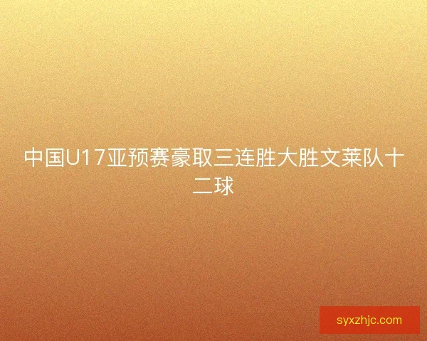 中国U17亚预赛豪取三连胜大胜文莱队十二球